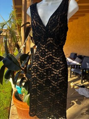 Lily Black Lace V-Neck Midi Dress